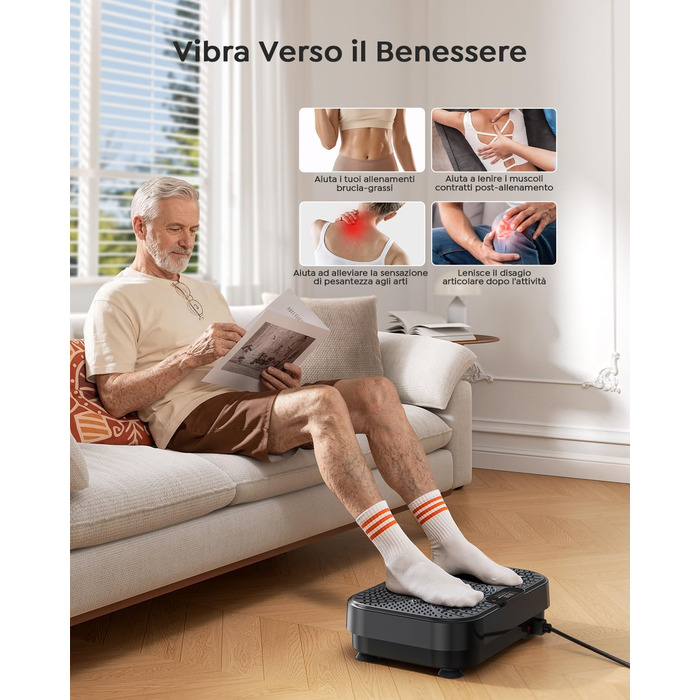 Платформа вібраційна Burever 150W з пультом, 99 рівнів інтенсивності, 5 програм, для масажу ніг, тренувань та формування м'язів, з резинками