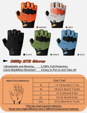 Велосипедні рукавички KUTOOK MTB для катання літом з амортизуючою вставкою та захистом пальців. Дихаючі рукавички для чоловіків та жінок, сіро-помаранчевий колір (XL, синій)