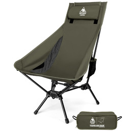 Стілець для кемпінгу OneTigris TIGERBLADE, висока спинка, 170 кг, складний, легкий, трикутник, риболовний, з кишенями, для відпочинку на природі, походів (Ranger Green)