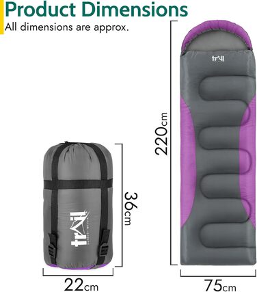 Спальний мішок Trail-Alpin з капюшоном – 250 г, 3-сезонний. Легкий, компактний – з капюшоном та компресійним мішком (Червоний, Ліловий)