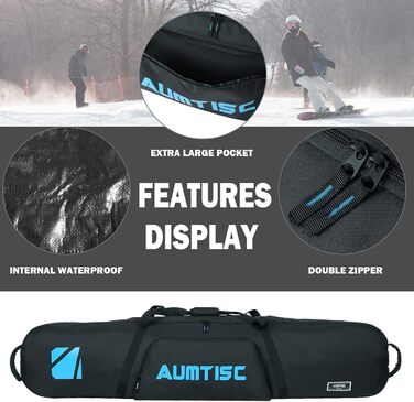 Чохол для сноуборду AUMTISC: захисний мішок для сноуборду, скі-багаж, скі-спорядження, сумка для подорожей, синій, 155 см