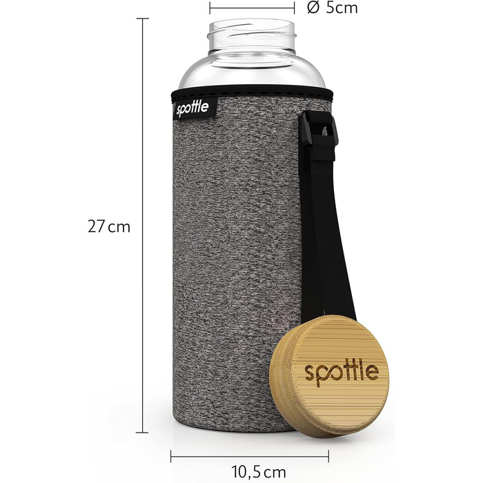 Скляна пляшка Spottle 1,5 л - для води та газованих напоїв, чорна, 1500 мл