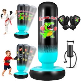 Дитячий боксерський мішок з боксерськими рукавичками та насосом, 165 см, стабільний динозавр та мішень, 2 в 1, надувний боксерський мішок для дітей, комплект для тренувань, подарунок для хлопчиків та дівчаток 3-12 років