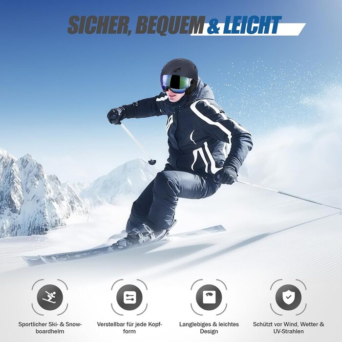 Шолом для лижного спорту та сноуборду Skihel Kit з маскою, білий (темно-синій, L), UV400, PC-шкірка, регульований, унісекс