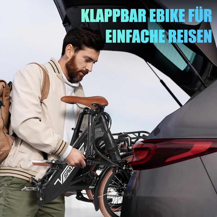Електровелосипед SPATIAL Klappard 20 дюймів, 250Вт, 36В, 374,4Вт·год, 7 передач, LCD, міський для чоловіків і жінок