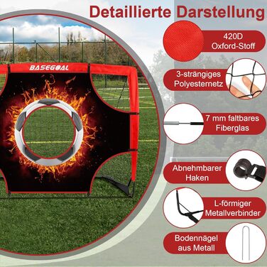 Набір для тренування воріт Kinder Fussballtore 3 в 1 з ціллю, мішенню, конусами та сумкою. Розмір 120x90x90 см. Червоно-чорний, для залу, вулиці та саду.