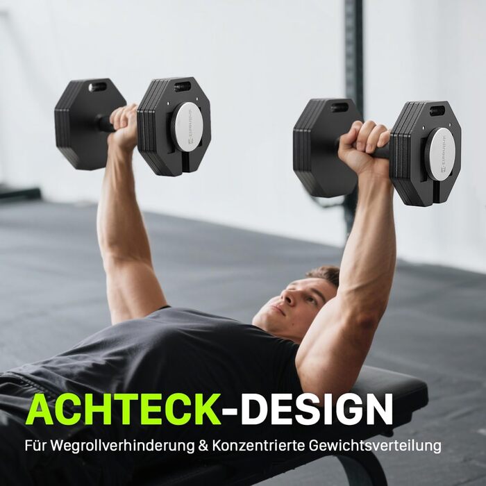 Гантель регульована восьмигранна Eisenlink 20-36 кг, сталева, з антиковзним грифом, для фітнесу вдома та в залі