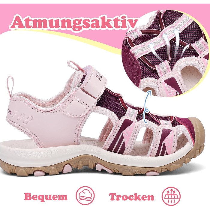 Сандалі Mishansha закриті для дівчаток, літні трекінгові, дитячі, дихаючі, розмір 25 EU, рожеві