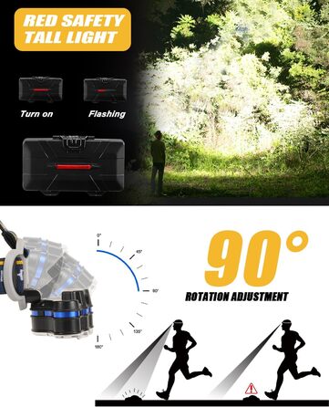 Налобний ліхтар Superheller 18000 Lumen з 8 LED, 8 режимів, червоним сигналом, USB, водонепроникний, для роботи, відпочинку, кемпінгу, риболовлі