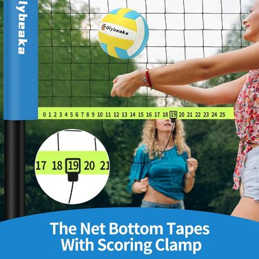 Волейбольний набір 20FT для вулиці з антипровисаючою сіткою, регульованими штангами, м'ячем PU та насосом, сумка для перенесення - миттєва установка, Blau