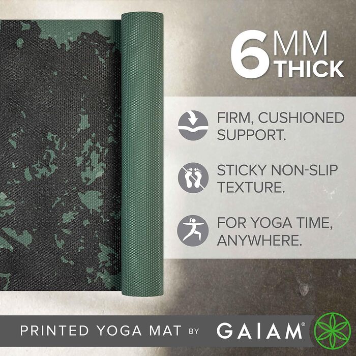 Йогамат Gaiam Premium 6 мм з принтом, товста, нековзна, для йоги, пілатесу та фітнесу (172 x 61 x 6 мм)