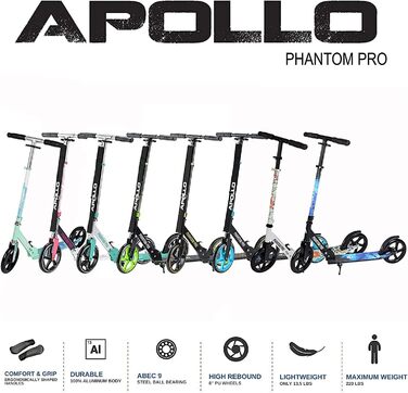 Електросамокат Apollo Phantom Pro для міста, XXL-колеса, складаний, регульована висота, для дорослих і дітей, компактний міський самокат