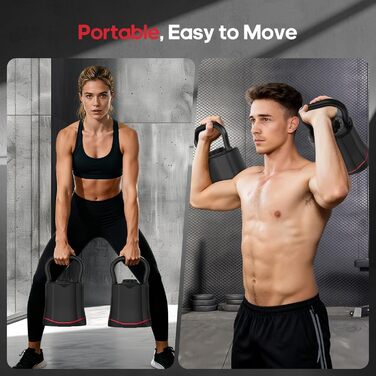 Кетлбел HXD-ERGO 6-в-1 регульований (3-18 кг) з швидкою зміною ваги, широким грифом, компактний для дому та тренажерного залу (чорний/червоний)