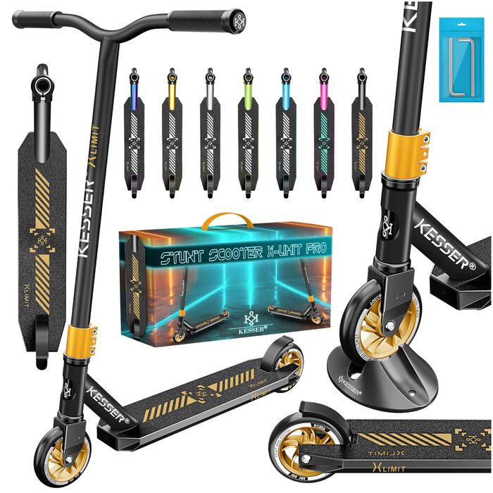 KESSER® Станкер Скутер X-Limit-Pro 360° - професійний для дітей та дорослих, ABEC 9, 110мм PU колеса, чорний/золотий