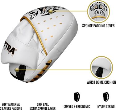 Mytra Fusion Box Pratzen - Рукавички для ударів Mytra Fusion Box, білі. Ідеально для боксу, муай-тай та інших видів єдиноборств.