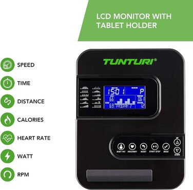 Велотренажер Tunturi Cardio Fit E30 з магнітною системою, LCD-дисплеєм, датчиками пульсу та тримачем для планшета, домашній ергометр для фітнесу
