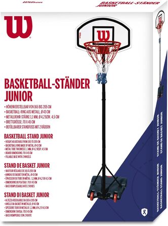 Дитяча баскетбольна стійка Wilson Junior, висота 165-205 см, мобільний вуличний баскетбольний кошик для дітей та підлітків