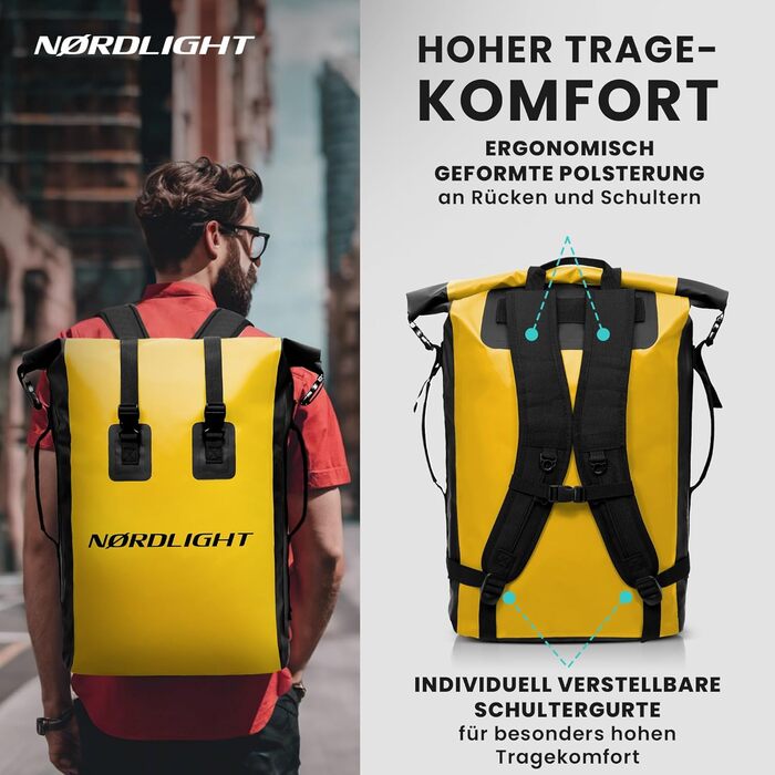 Водонепроникний рюкзак Nordlight Dry Bag 35л з Roll Top, для водного спорту, велосипеда, кур'єра, трекінгу та риболовлі (світло-жовтий)