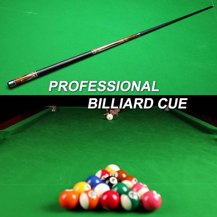 Кю Carbon Fiber (20-21 oz) - Професійний бик для більярду з шкіряним наконечником 13mm, 3/8*8 Joint, з чохлом, захисниками та крейдою