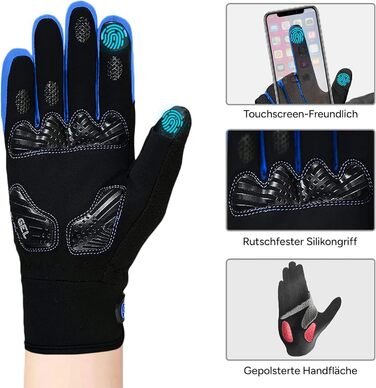 Зимові вело рукавички FDX з повним пальцем, дихаючі, водовідштовхувальні, вітронепроникні, з гелевою підкладкою, сумісні з сенсорними екранами, нековзкі, теплі – ідеальні для MTB, шосе, їзди на велосипеді та бігу. Чорний/Білий (Чорний/Синій, XL)