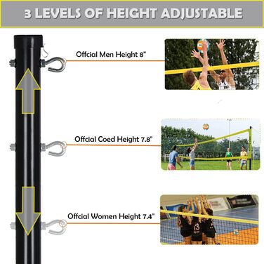 Волейбольний набір Yoving 9,5м x 1м: повний комплект для гри в залі та на пляжі | Регульована висота, сталеві стовпи, лінійки, м'яч, сумка | Професійний волейбольний набір
