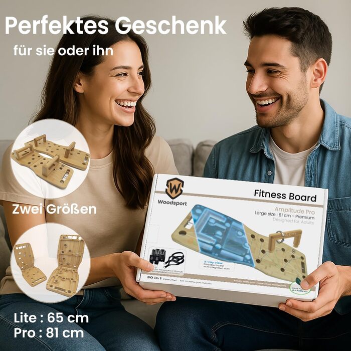 Дошка для віджимань Amplitude Pro з бамбука - преміум якість, 81 см | Складана, стабільна + гумки + інструкція 30 в 1