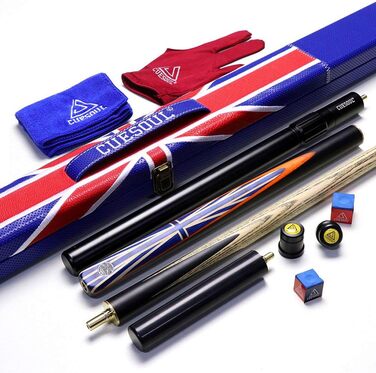 Снукерний кий ручної роботи CUESOUL 57'' 3/4 з ебенового дерева, дизайн Union Jack