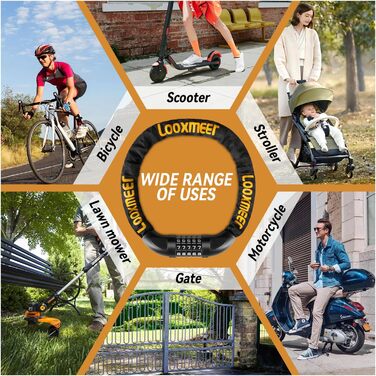 Замки для велосипедів: надійний велозамок з кодовим замком, 90 см, рівень безпеки 8, 5-значний код, для велосипеда, мотоцикла, ролера, дверей (чорний та жовтий)