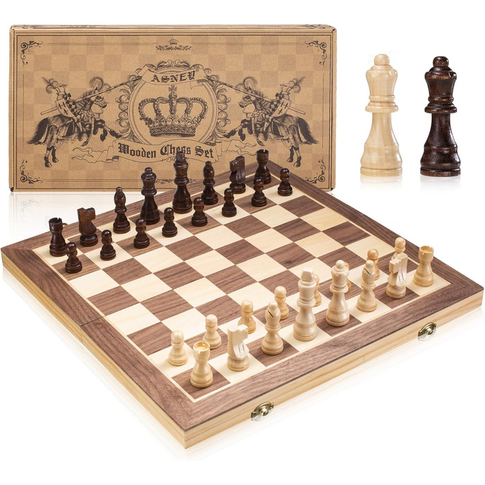 Магнітний шаховий набір ASNEY, 38x38 см, дерев'яний, з шаховими фігурами Staunton, для дорослих