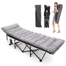 Ліжко-розкладачка Warmiehomy XXL з матрацом для дорослих, гостьове ліжко, широке, міцне, для кемпінгу, відпочинку, офісу, саду, сіре, з матрацом