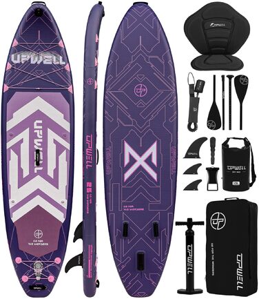 SUP-дошка Upwell 350x89 см з сидінням, надувна дошка для SUP-серфінгу (2+1) для дорослих та підлітків, фіолетова. Комплект: рюкзак, весло, ліш, насос, плавники.