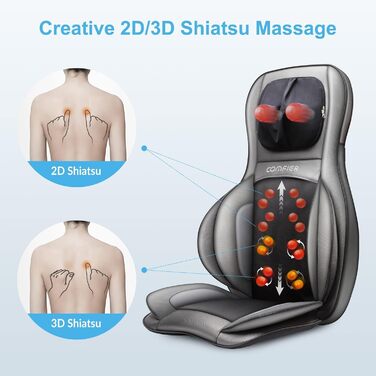 Масажний крісло-накидка Comfier Shiatsu з підігрівом та функцією компресії - 2D/3D-масаж, повна спинка, для жінок та чоловіків