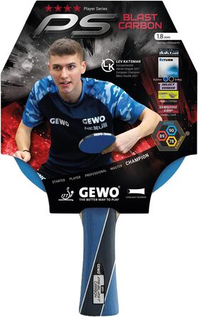 GEWO PS Blast Carbon – професійна ракетка для настільного тенісу з вуглецю, ITTF, швидке покриття GEWO Return Pro, висока обертальність, 1,8 мм, анатомічна ручка