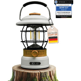 Solis 3 LED кемпінгова лампа з Powerbank, 8000mAh, IP44, регульоване світло, для піших прогулянок (кремовий, ефект дерева)