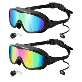 Окуляри для плавання Victoper (2 шт.) з носовою перегородкою, антизахист від протікання/туману/УФ-променів, панорамний огляд 180°, регульоване обличчя, для дорослих та підлітків, чорний