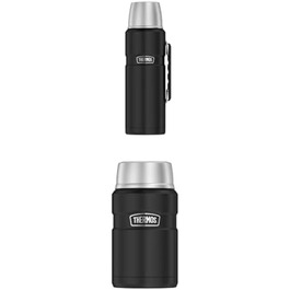 Термос для напоїв THERMOS Stainless King 1,2 л чорний матовий, 24 год гаряче/холодне + харчовий контейнер THERMOS Stainless King 0,71 л чорний матовий з ложкою, 14 год гаряче/24 год холодне