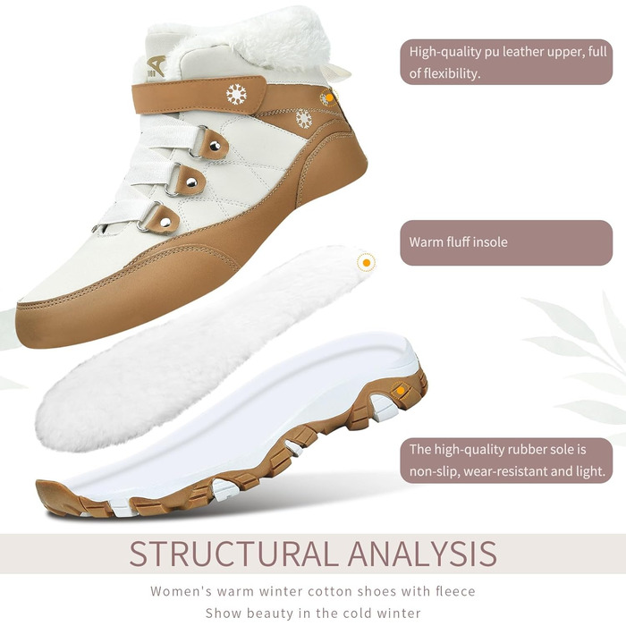 Зимові чоботи VITIKE для жінок, теплі, з підкладкою, водонепроникні, для активного відпочинку, осінь/зима, білі, зелені (39 EU, білий, коричневий)