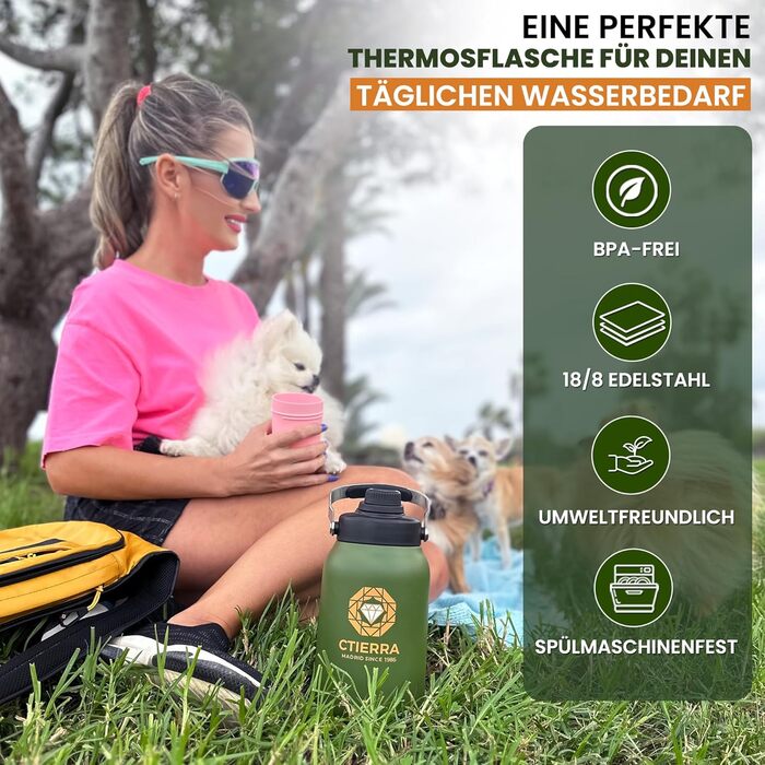 Термос-пляшка CTIERRA 2 л з нержавіючої сталі, BPA-free, герметична, для води, спорту, фітнесу та подорожей