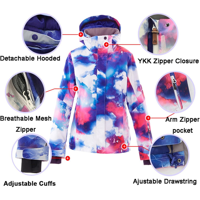 Жіночий гірськолижний костюм ALSOGO: вітро- та водонепроникний комплект з курткою та трикотажними штанами для катання на лижах, сноуборді та альпінізмі (SMNHua+Black)