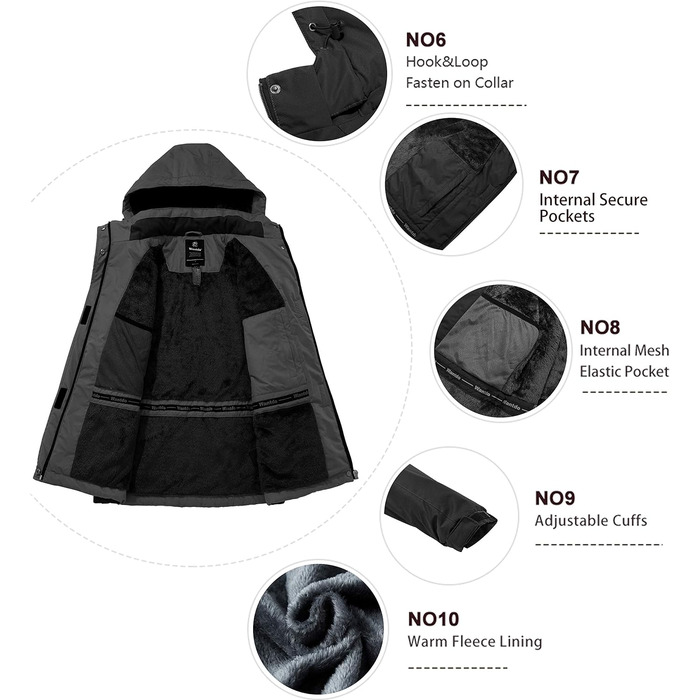 Жіноча зимова куртка Wantdo для катання на лижах, сноуборді та активного відпочинку на природі. Тепла флісова підкладка, водонепроникний вітрозахисний капюшон, куртка з підкладкою, колір чорний (M)