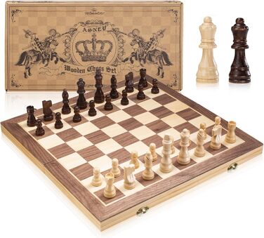 Магнітний шаховий набір ASNEY, 38x38 см, дерев'яний, з шаховими фігурами Staunton, для дорослих