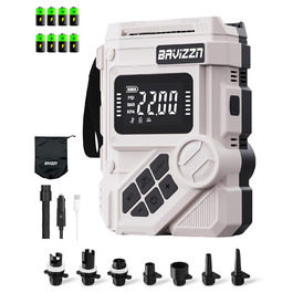Акумуляторний електричний насос 22PSI 12V для SUP-борда, човнів та каяків, з USB Type-C, функцією надування та випускання повітря, 7 насадок, сірий