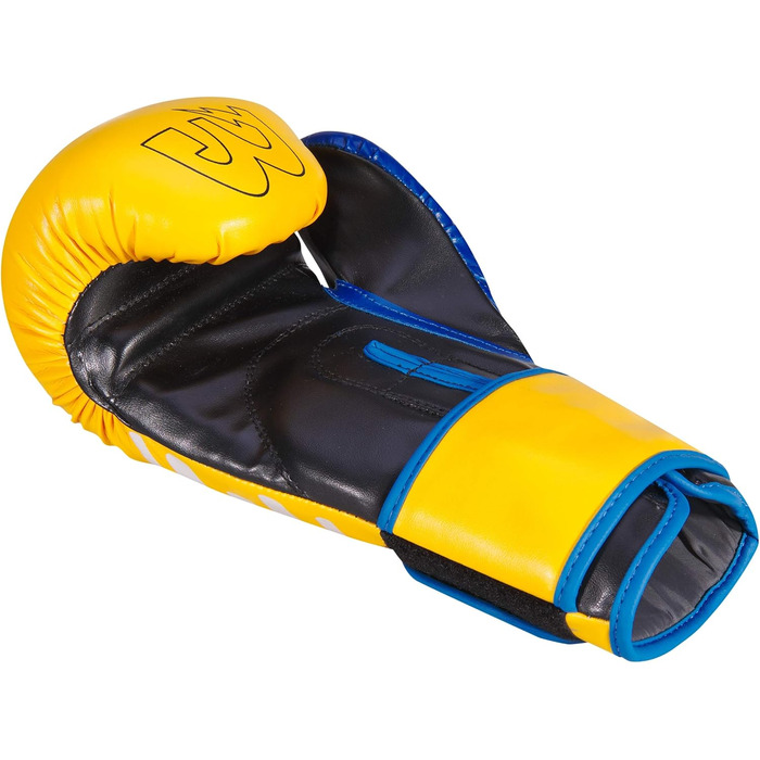 Боксерські рукавички BAY-Sports Yellow Edition неон жовті/сині 8, 10, 12 унцій для боксу, кікбоксингу, MMA, муай тай