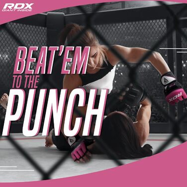 Жіночі MMA рукавички RDX з Maya Hide шкіри для єдиноборств, тренувальні рукавички для спарингу, кікбоксингу, греплінгу, боксу, муай-тай, рожеві, розмір L