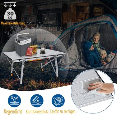 Складний алюмінієвий стіл для кемпінгу YRHome 90x52 см, регульована висота, з сумкою для перенесення (срібний)