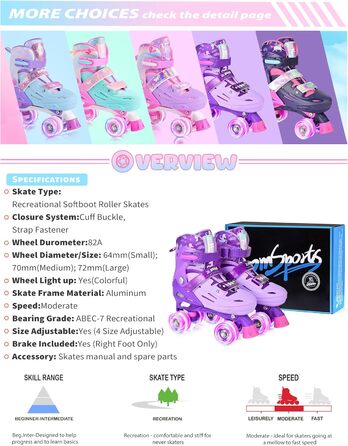 Ролики для дітей 2PM SPORTS - регульовані, рожево-блакитні, для дівчаток-початківців, для катання в приміщенні та на вулиці, розмір M (32-36 EU)