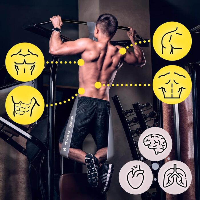 Гумові еластичні стрічки SENSEI® для фітнесу, силових тренувань, йоги та реабілітації. Набір 5 шт. (чорний, фіолетовий, червоний, зелений, сірий) з інструкцією