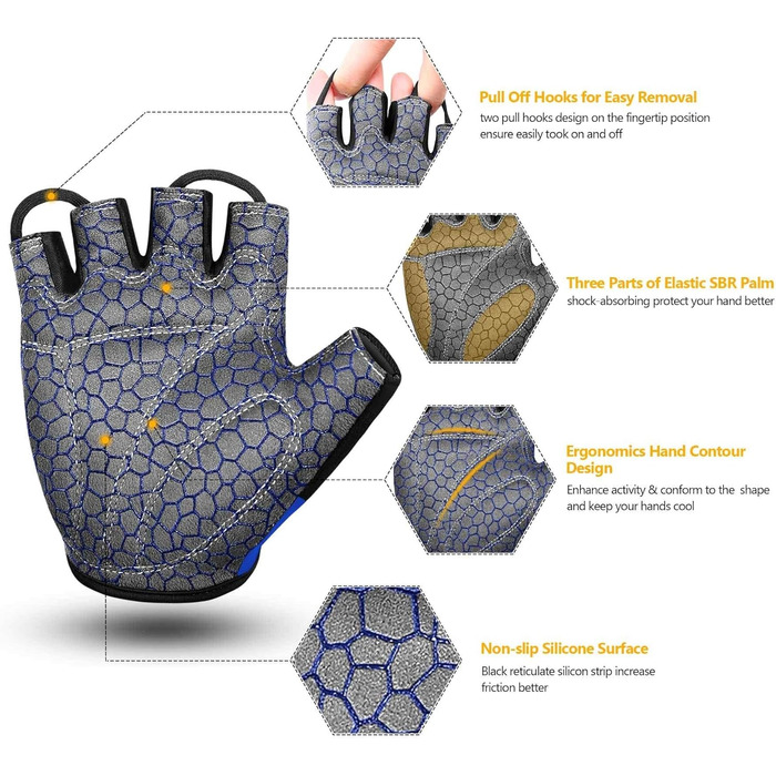 Велосипедні рукавички чоловічі літні напівпальцеві MTB, рукавички для гірського велосипеда/шосе, велосипедні рукавички для відпочинку чоловічі та жіночі, дихаючі, з антиковзаючим покриттям та амортизацією, блакитні