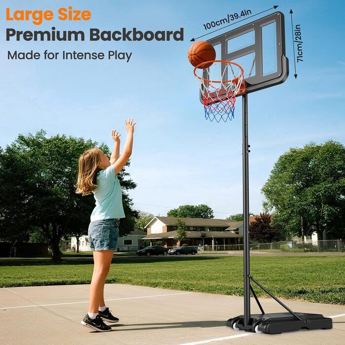 Зручна баскетбольна корзина для вулиці: регульована висота 128-305 см, стійка з підсиленою спинкою 110x75 см, 2 сітки в комплекті