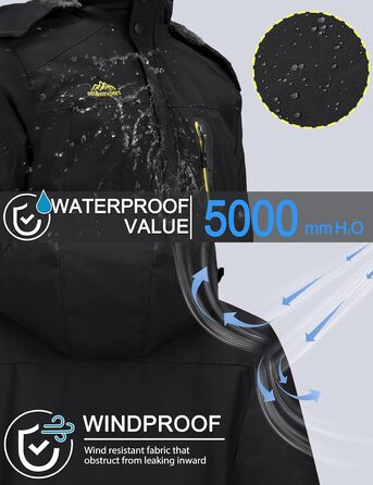 TACVASEN Чоловіча тепла зимова куртка з капюшоном, водонепроникна, чорна